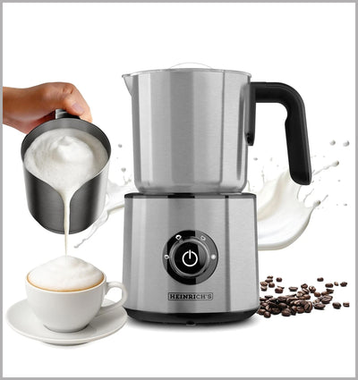 Heinrich’s 4-in-1 Milk Frother Electric, Stainless Steel Hot/Cold 8860