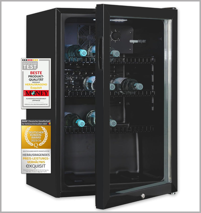 Exquisit GKS120-GT-160C glass door refrigerator, black  118 L Freestanding unit