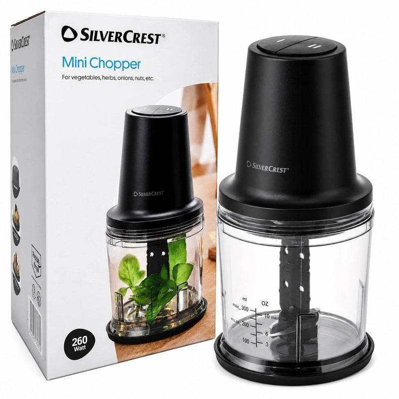 Silvercrest 260W Mini Chopper 2 Speed Settings 300ml Chopping Ice Nuts Onions 496421-2507